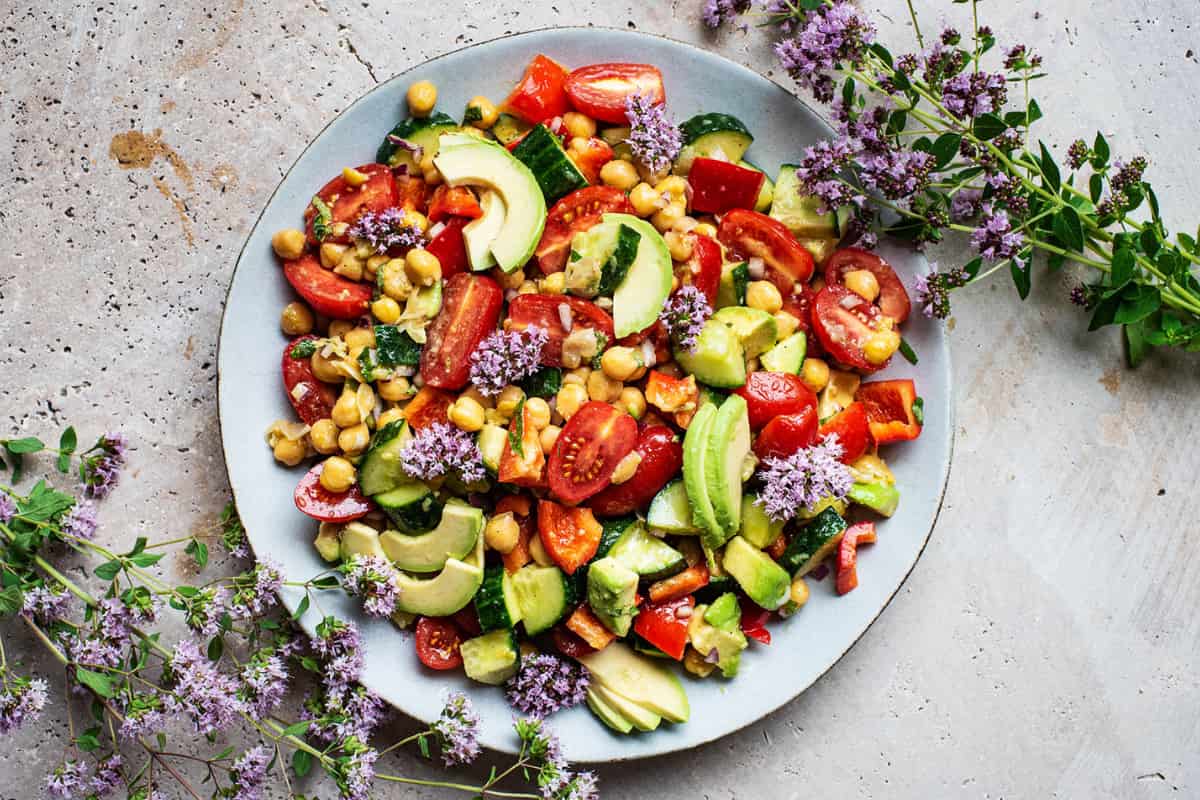 A bowl of Greek Chickpea Salad.