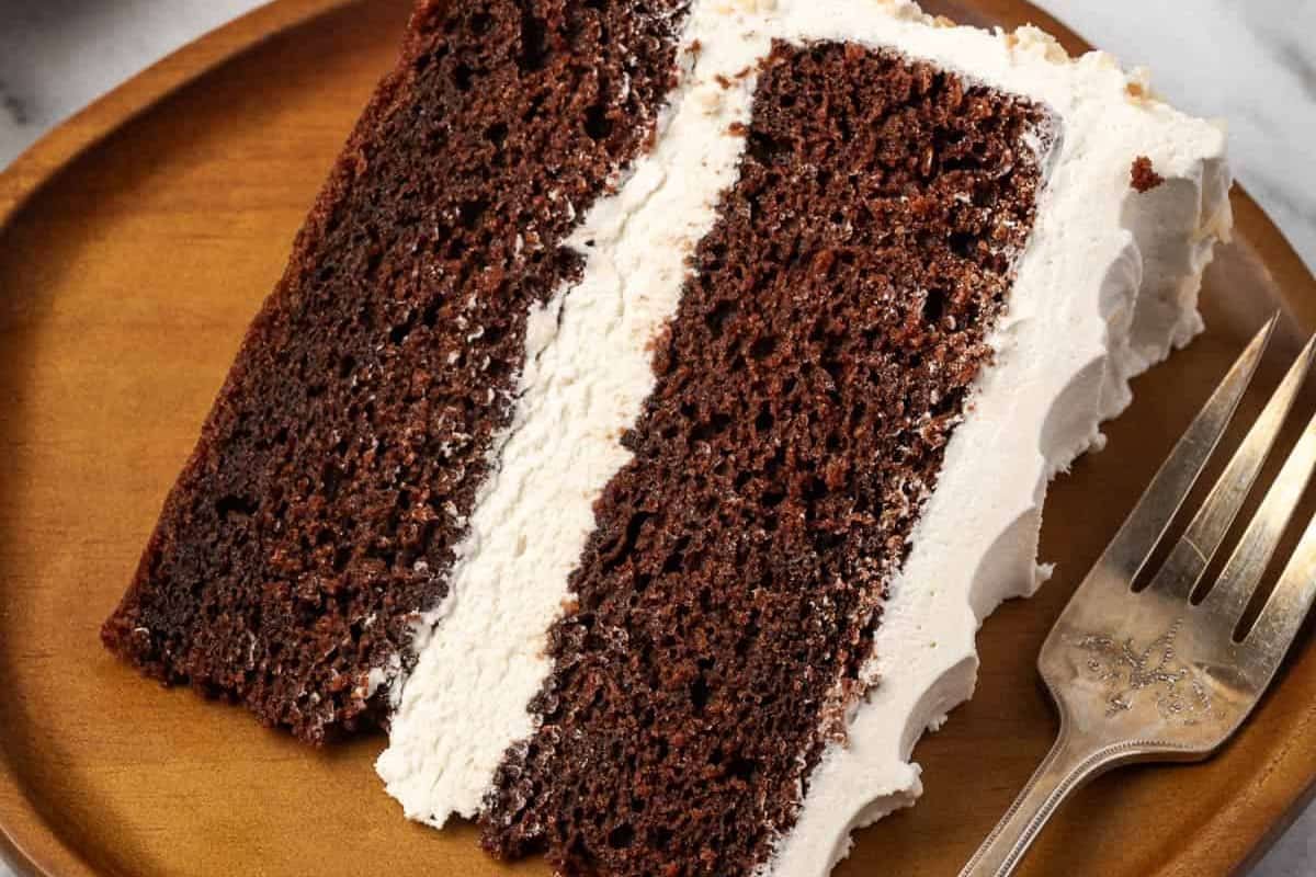 A plate of Chocolate Coconut Cake.