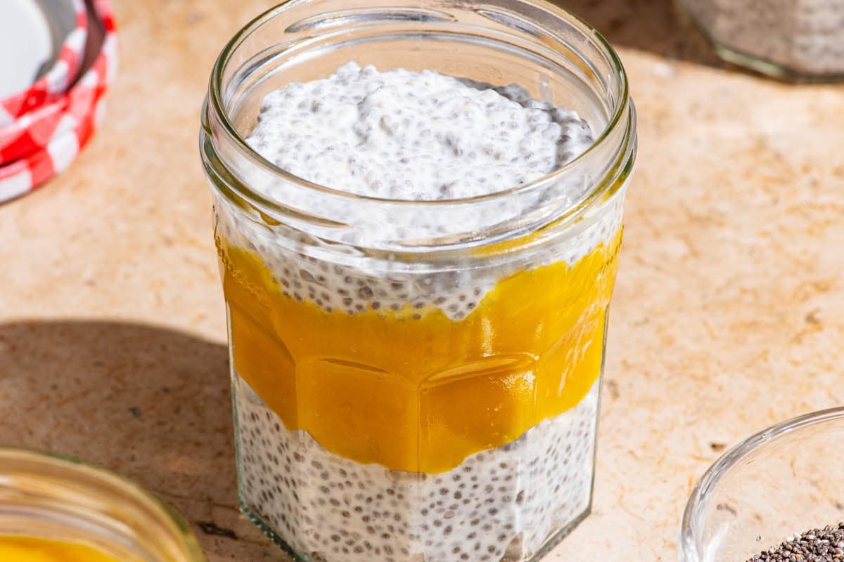 A jar of Yogurt Chia Pudding.