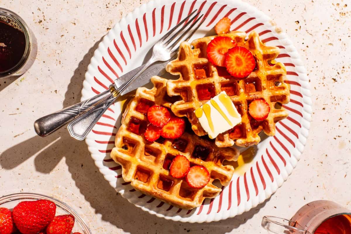 A dish of Spelt Sourdough Waffles.
