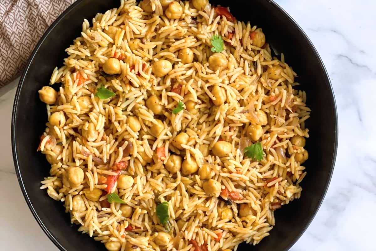 A bowl of Instant Pot Chickpea Rice.
