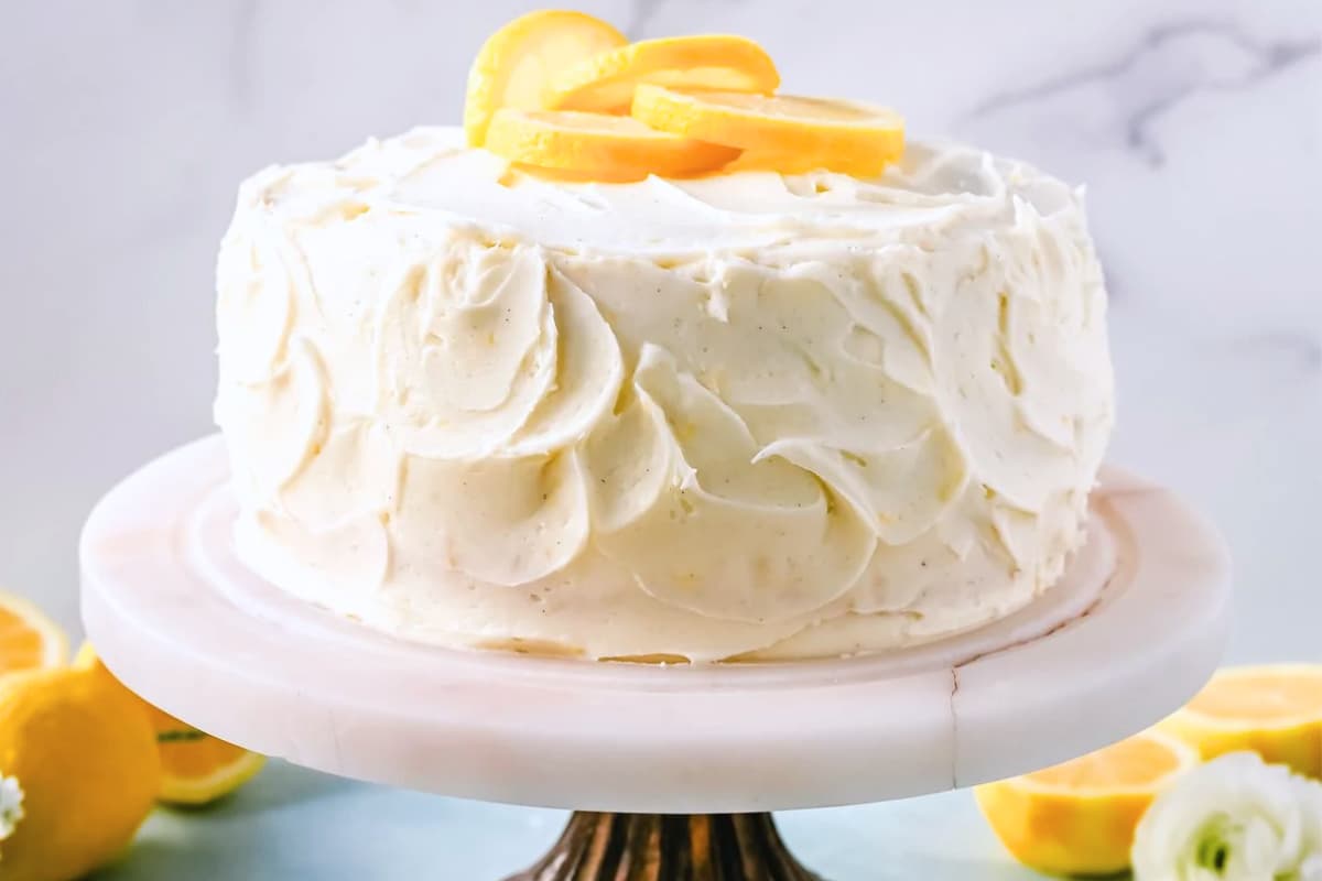 A plate of Frosted Lemon Cake.