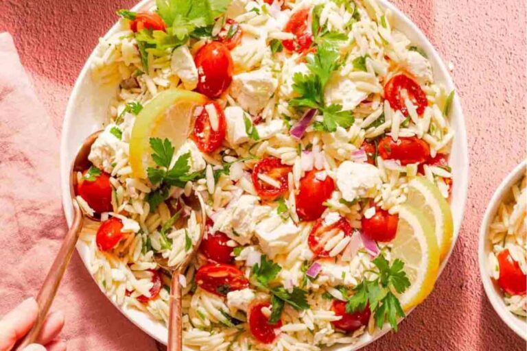 A dish of Lemon Orzo Salad.