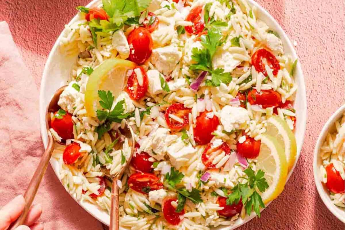 A dish of Lemon Orzo Salad.
