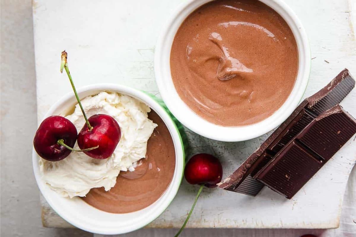 Dishes of Homemade Chocolate Yogurt.