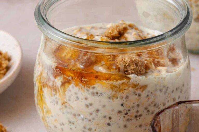 A dish of Maple Brown Sugar Overnight Oats.