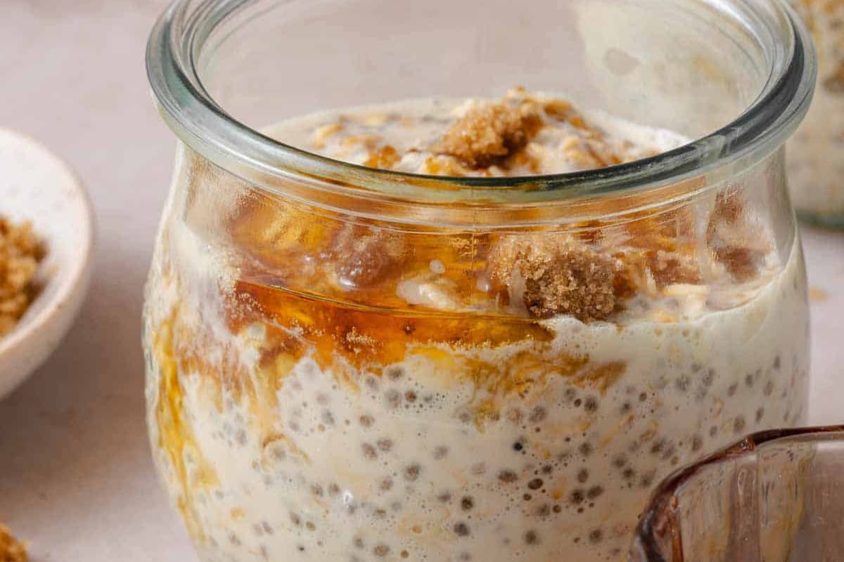 A dish of Maple Brown Sugar Overnight Oats.