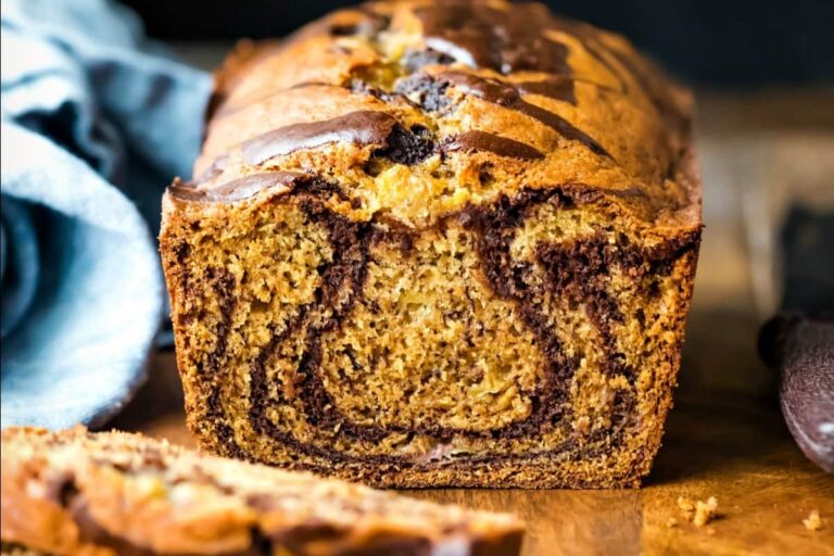 A plate of Marbled Banana Bread.
