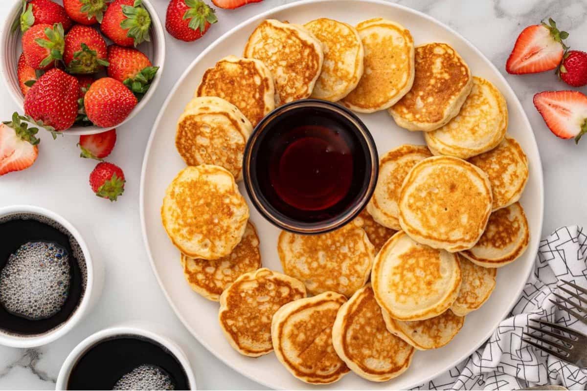 A dish of Mini Pancakes.