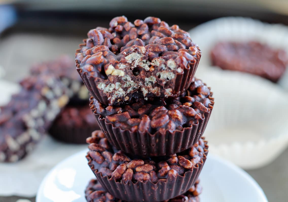 A plate of crunchy chocolate cups.