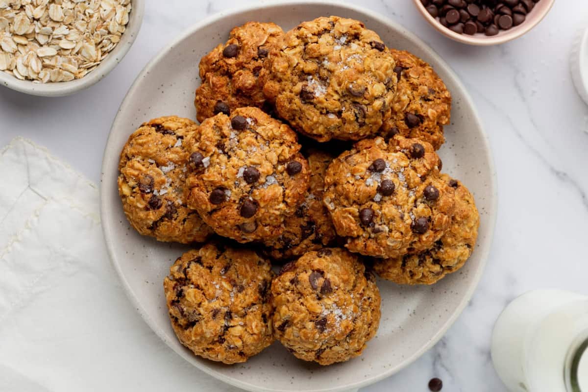 A plate of Old Fashioned Oatmeal Cookies.
