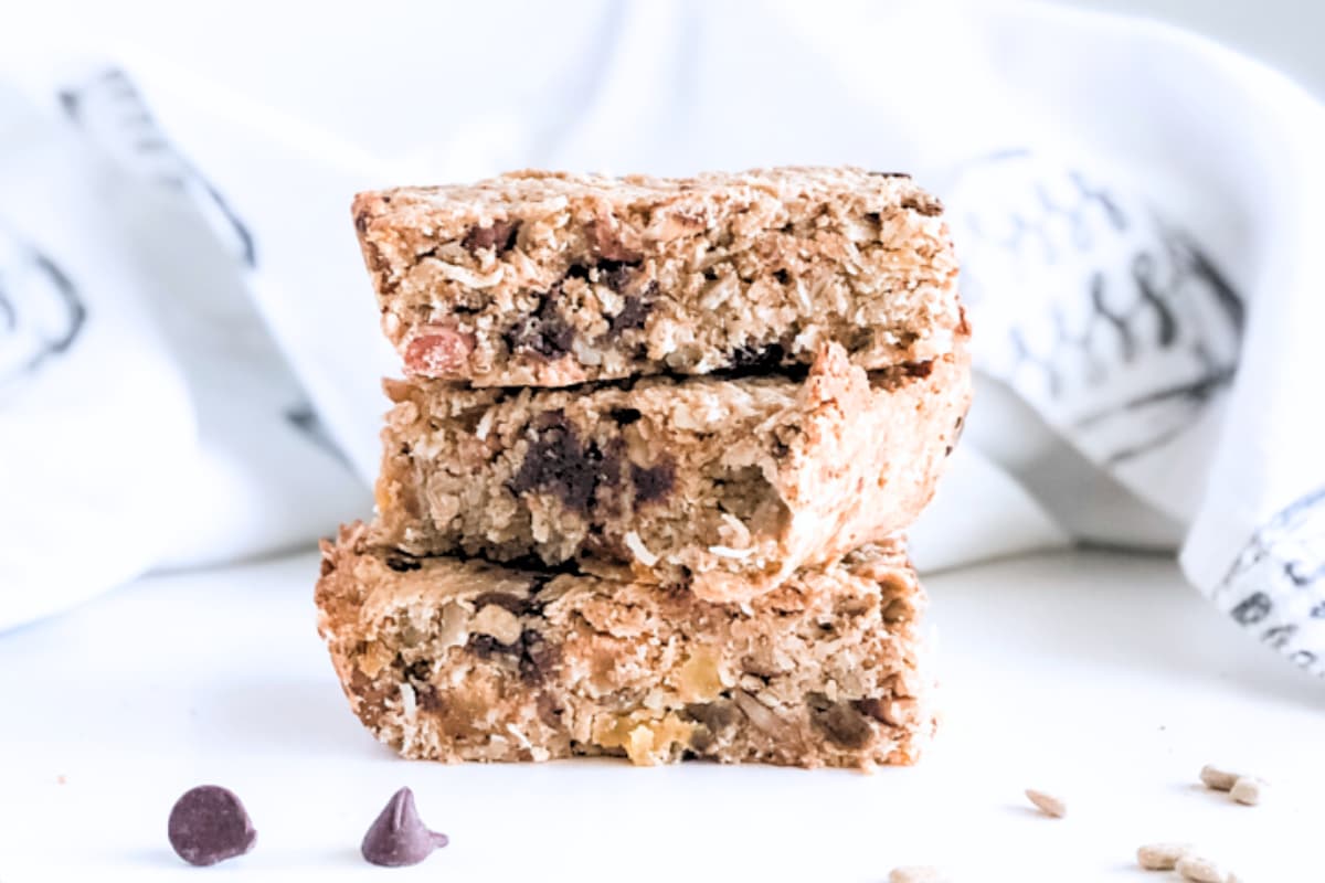 A plate of Homemade Protein Granola Bars.