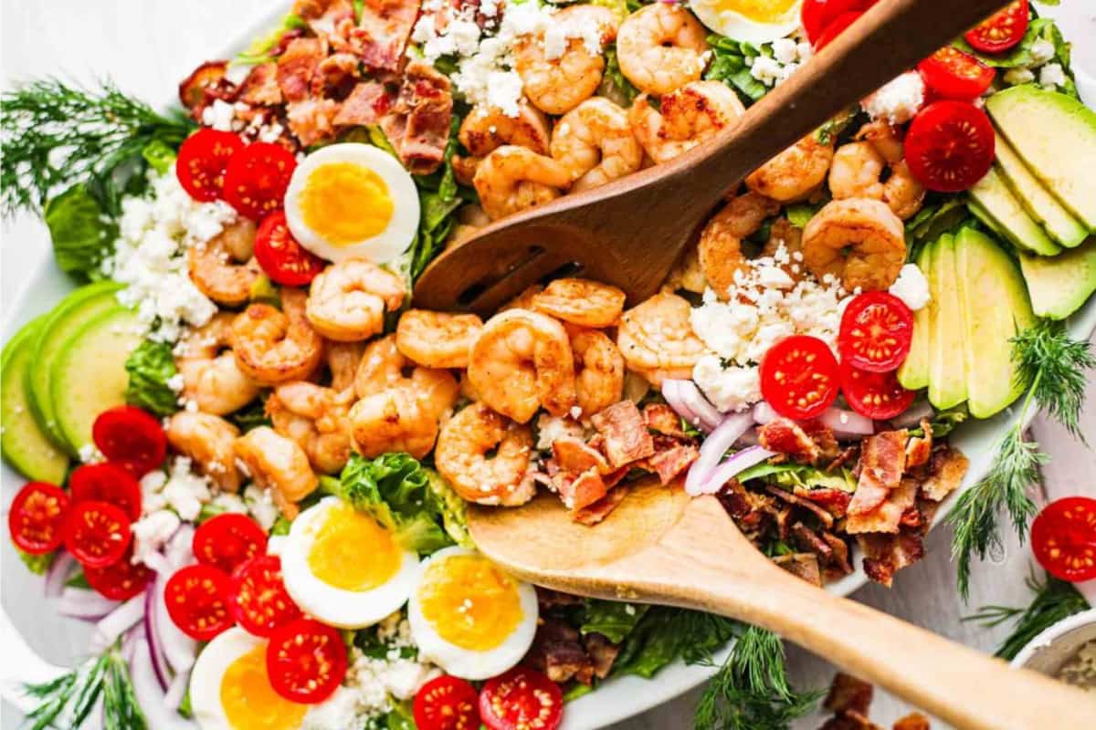 A dish of Shrimp Cobb Salad.