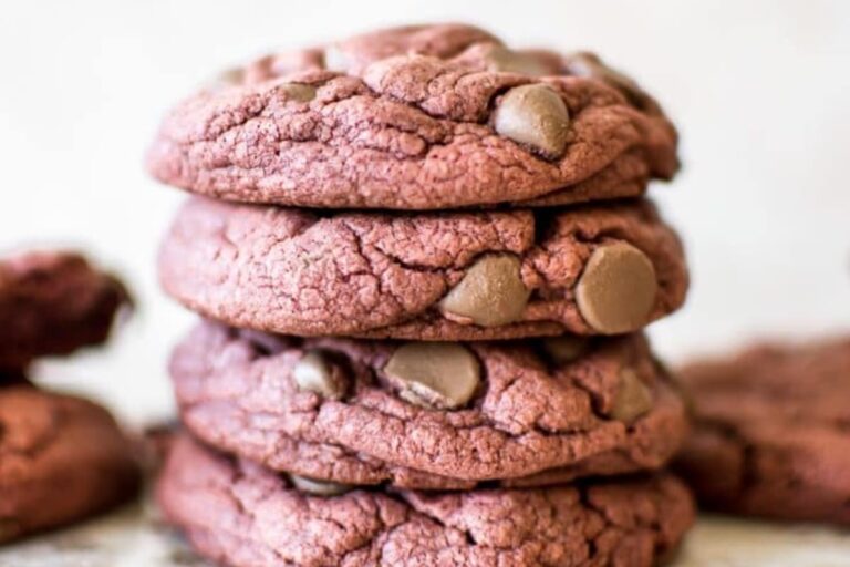 A plate of Red Velvet Cake Mix Cookies.