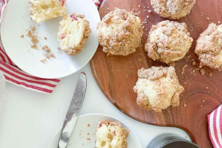 A plate of Rhubarb Muffins with Streusel.