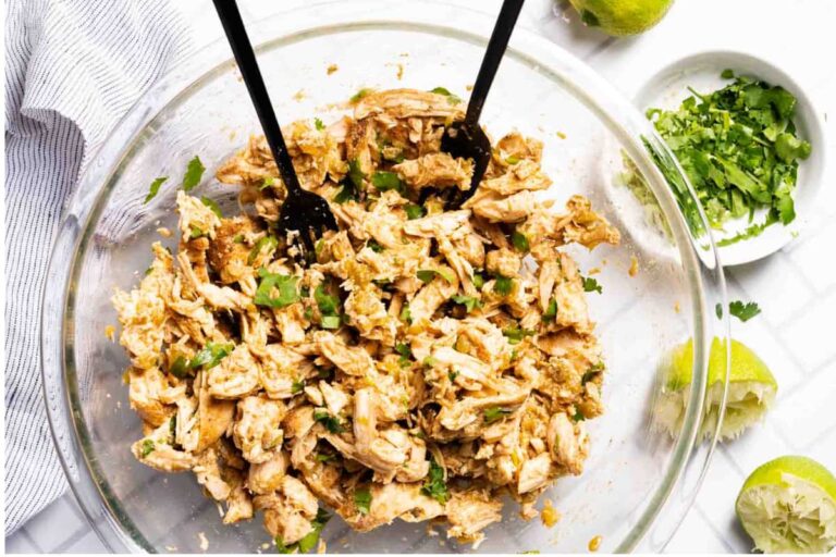 A dish of Slow Cooker Shredded Chile Chicken.