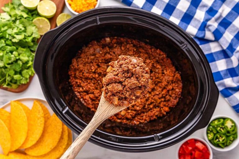 A dish of Slow Cooker Taco Meat.