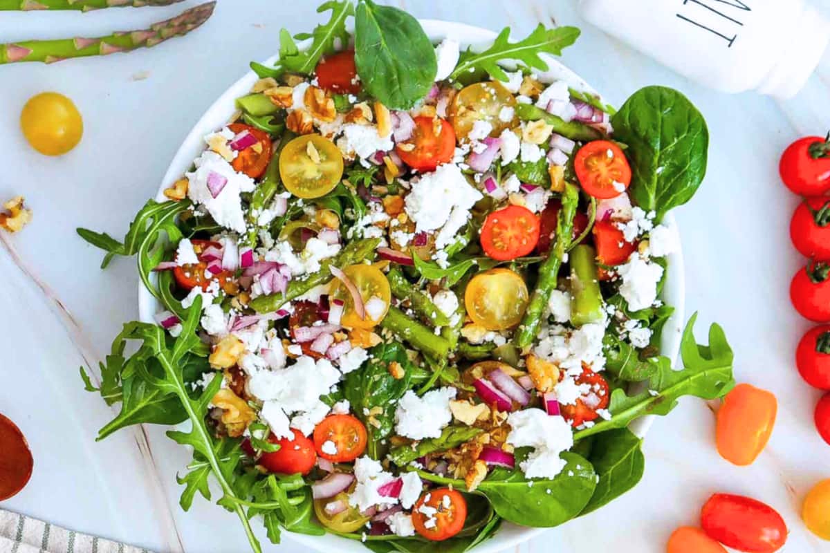 A plate of Goat Cheese and Asparagus Salad.