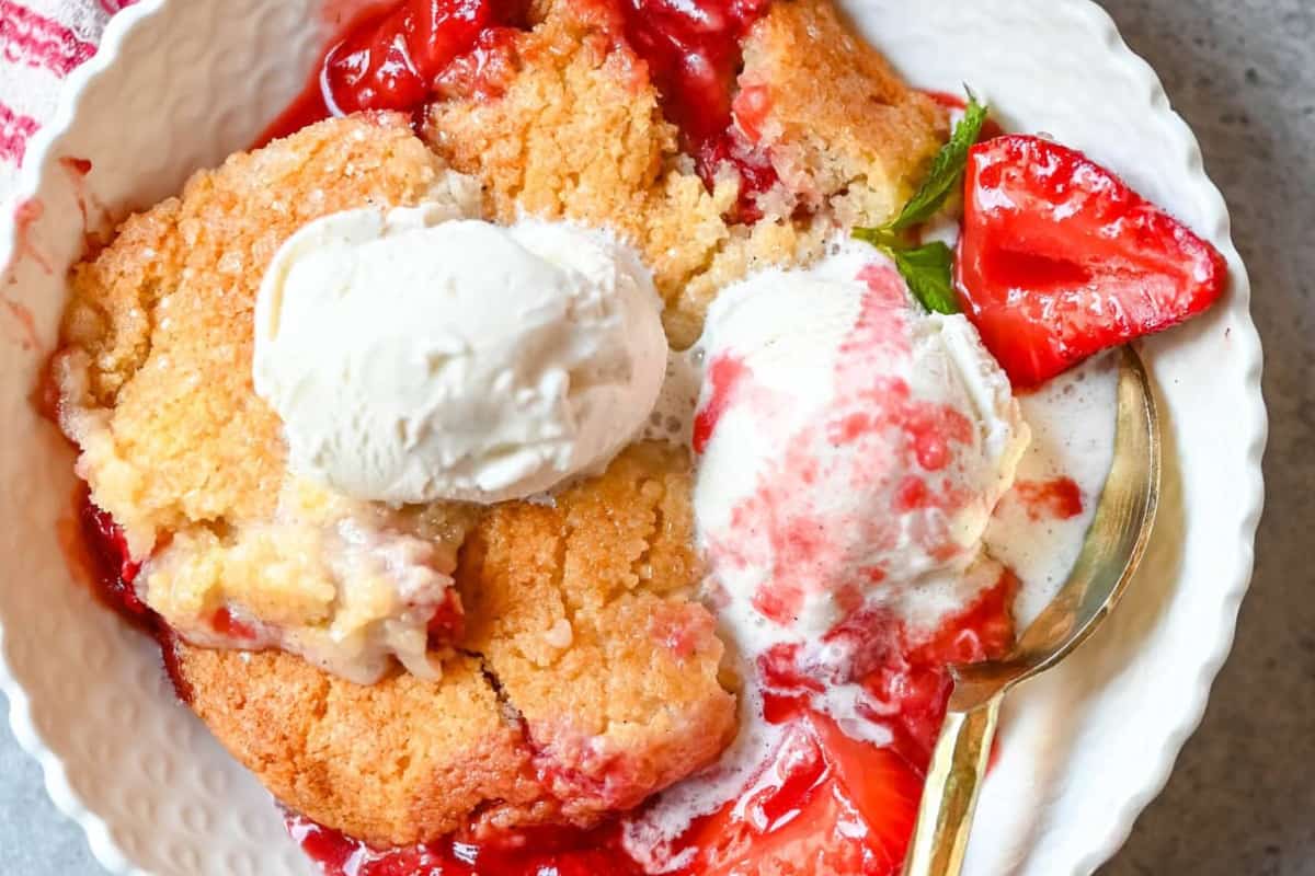 A dish of Strawberry Cobbler.