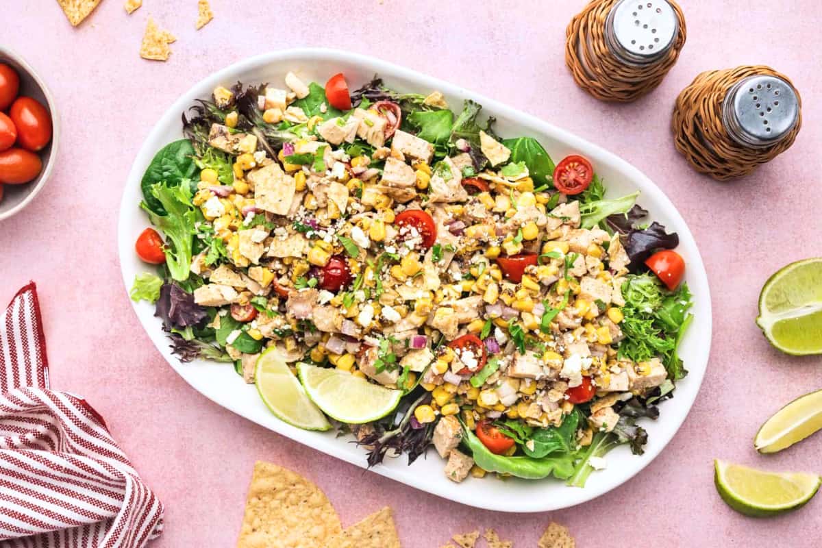 A dish of Mexican Street Corn Chicken Salad.