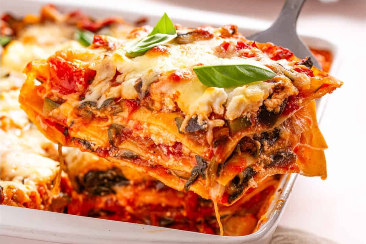 A dish of Vegetable Lasagna.