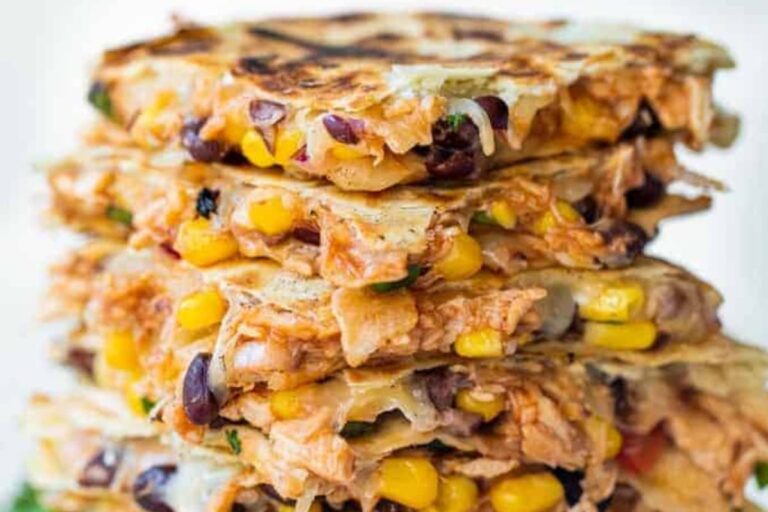A dish of BBQ Chicken Quesadillas.