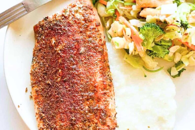 A plate of Blackened Salmon on the Grill.