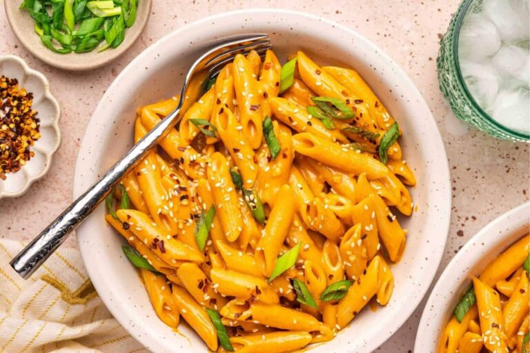 A dish of Quick And Creamy Gochujang Pasta.