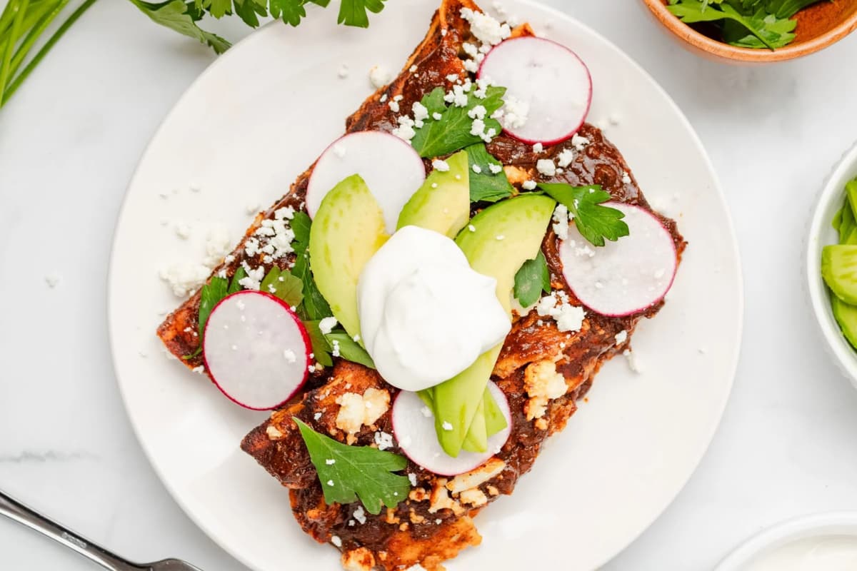 A plate of Black Bean Enchiladas.