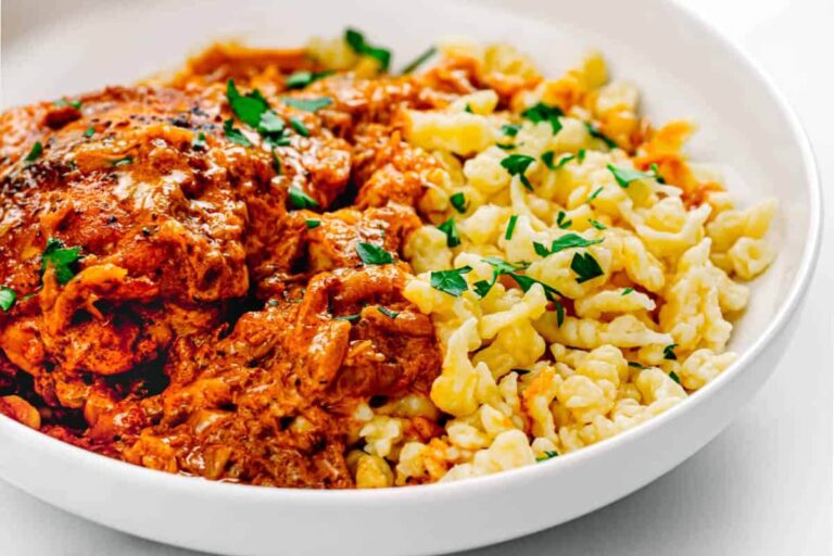 A dish of Hungarian Chicken Paprikash.
