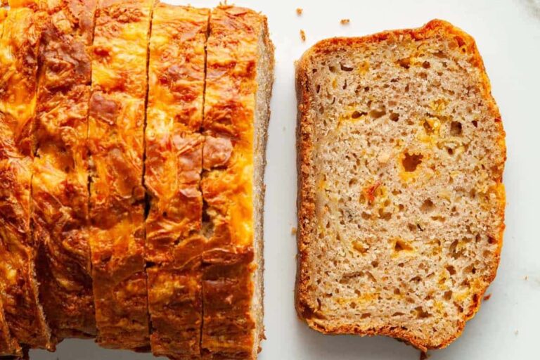 A dish of apple cheddar bread.