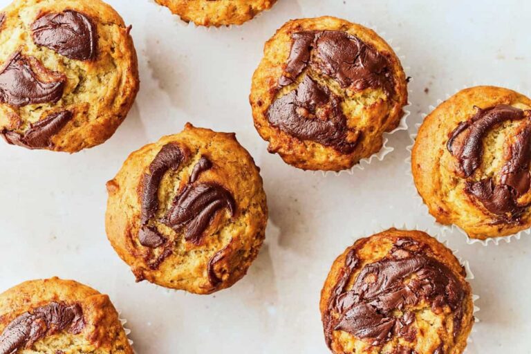 A plate of Banana Nutella Muffins.