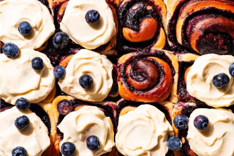 A dish of Blueberry Cinnamon Rolls.