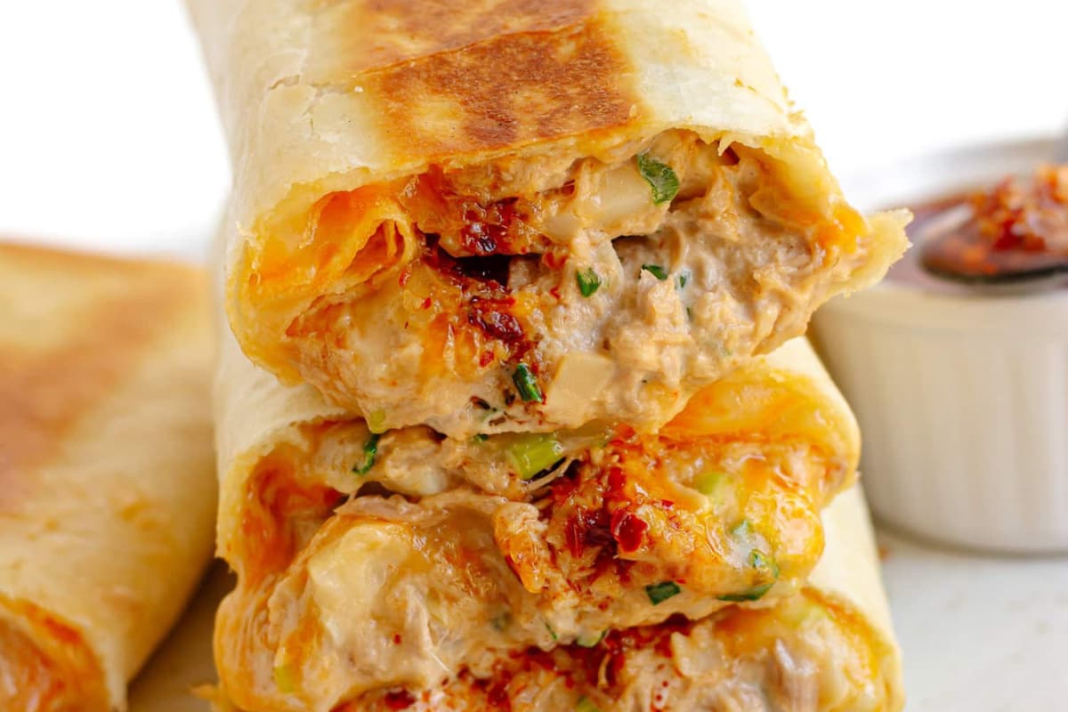 A dish of Spicy Tuna Melt Wrap.