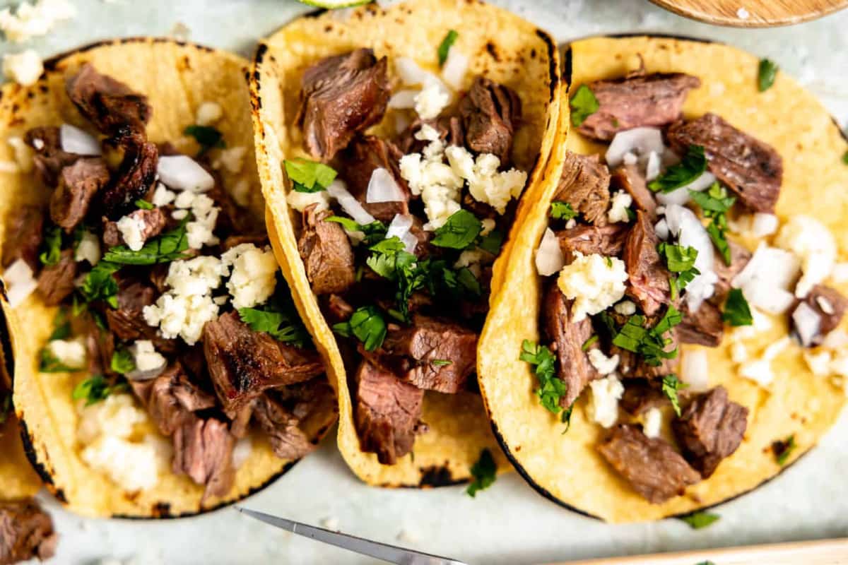 A dish of Carne Asada Street Tacos.