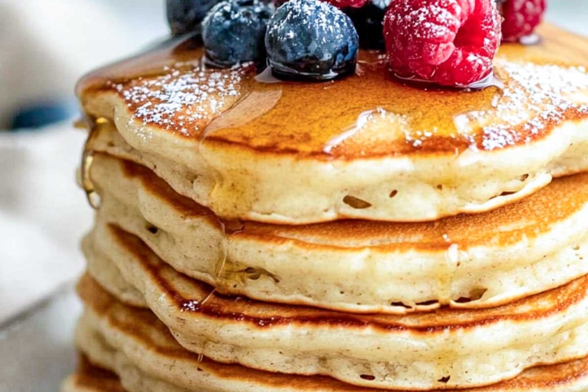 A plate of Honey Vanilla Cottage Cheese Pancakes.