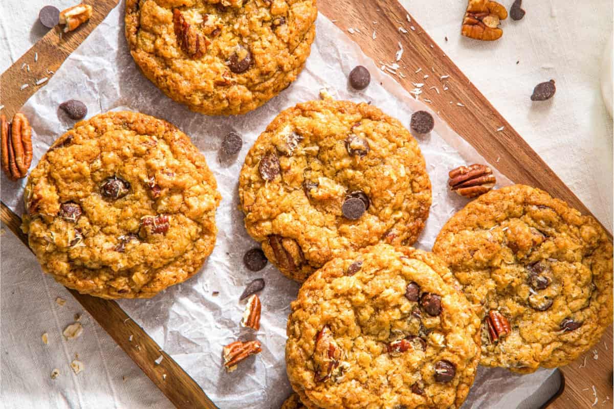 A plate of Cowboy Cookies.