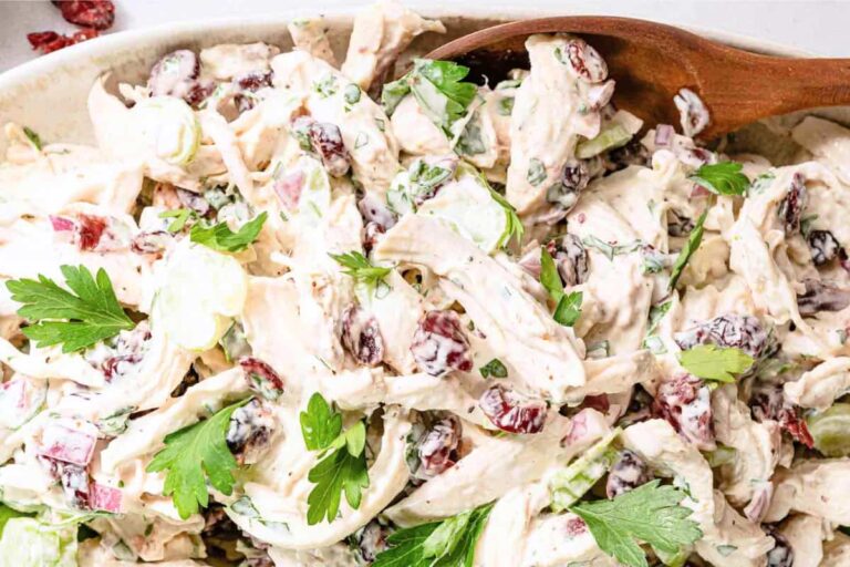A dish of Cranberry Lemon Chicken Salad.