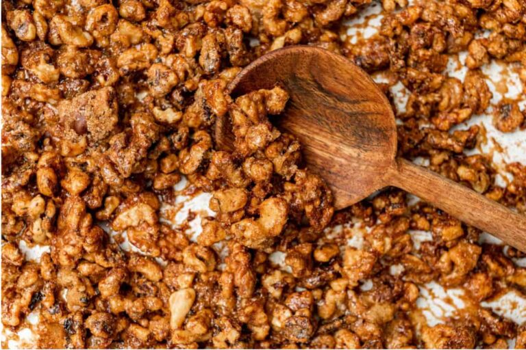 A dish of Candied Walnuts with Brown Sugar.