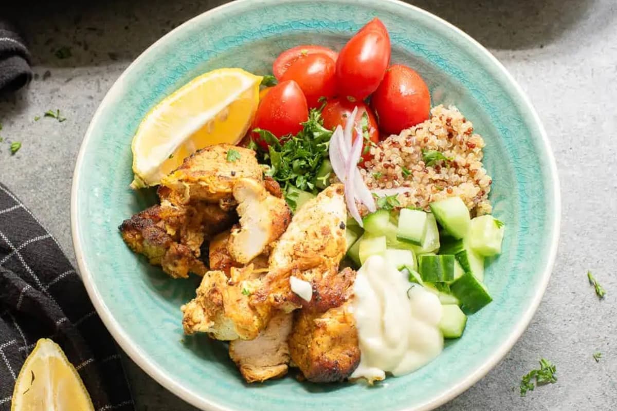 A dish of Chicken Shawarma Bowl.