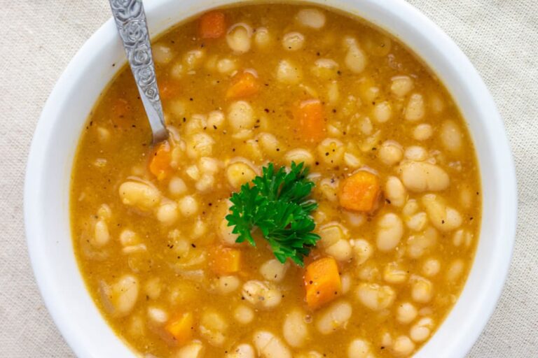 A dish of Campbell’s Copycat Bean with Bacon Soup.