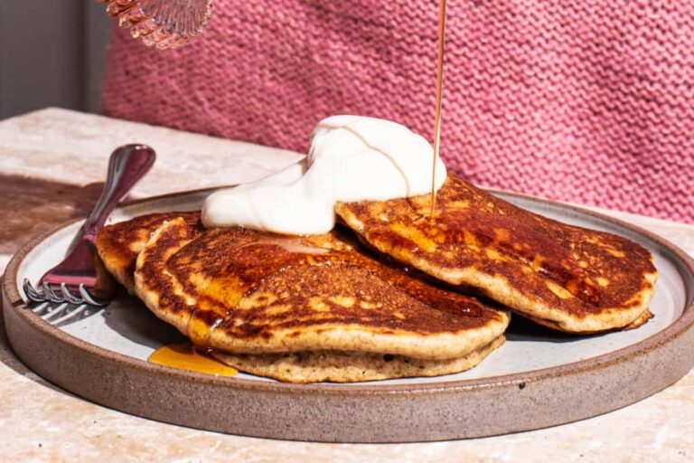 A plate of Spelt Sourdough Pancakes.
