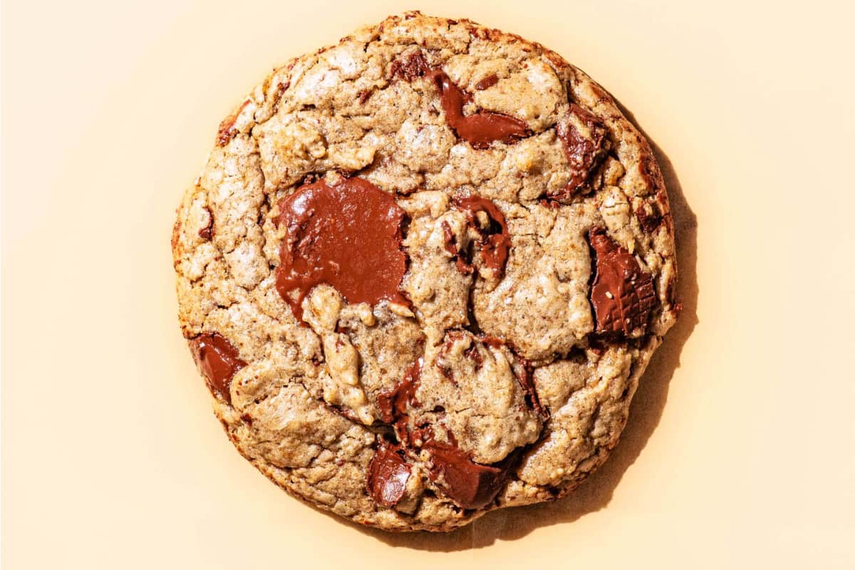 A dish of Whole Grain Spelt Chocolate Chip Cookies.