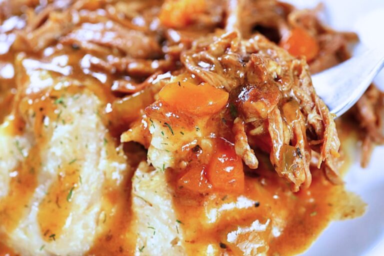 A dish of Pressure Cooker Beef Brisket.