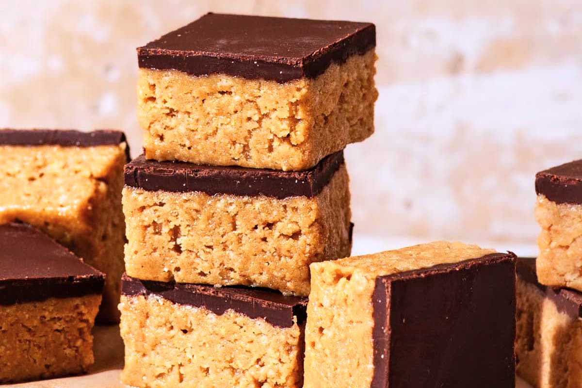 A dish of Chocolate Peanut Butter Bars.