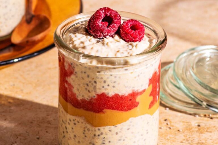 A jar of Peanut Butter Chia Pudding.