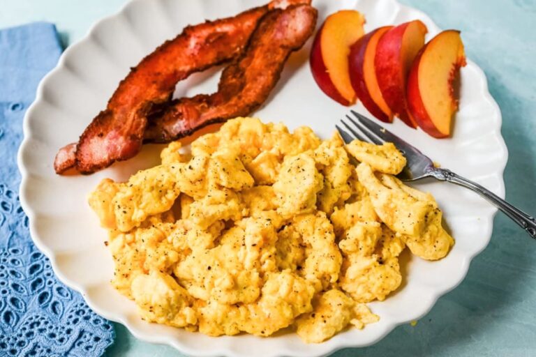 A plate of Cottage Cheese Scrambled Eggs.