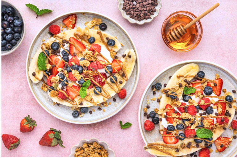 A plate of Breakfast Banana Split.