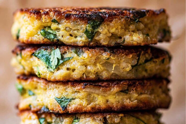 A dish of Quinoa Patties with Greens.