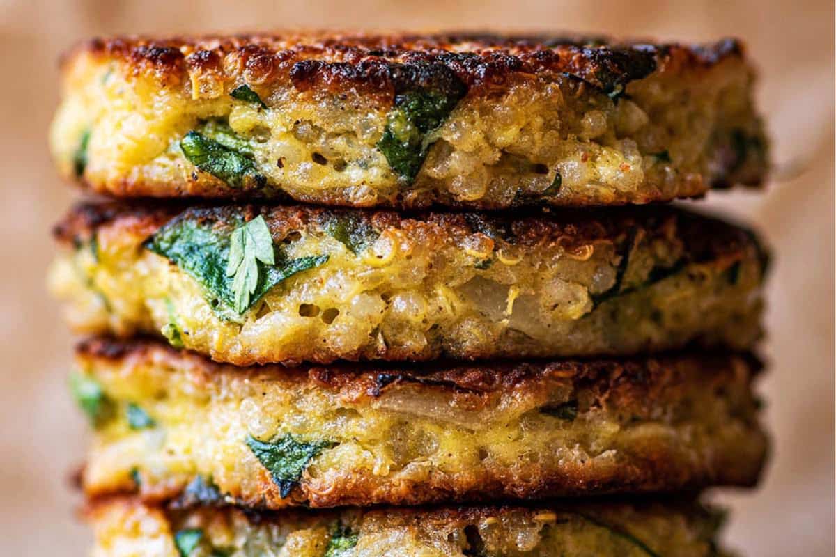 A dish of Quinoa Patties with Greens.